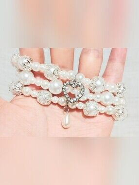 Handmade Bracelet One Of A Kind. Glass Pearl Bracelet. Size 7'' Bundle Of 3